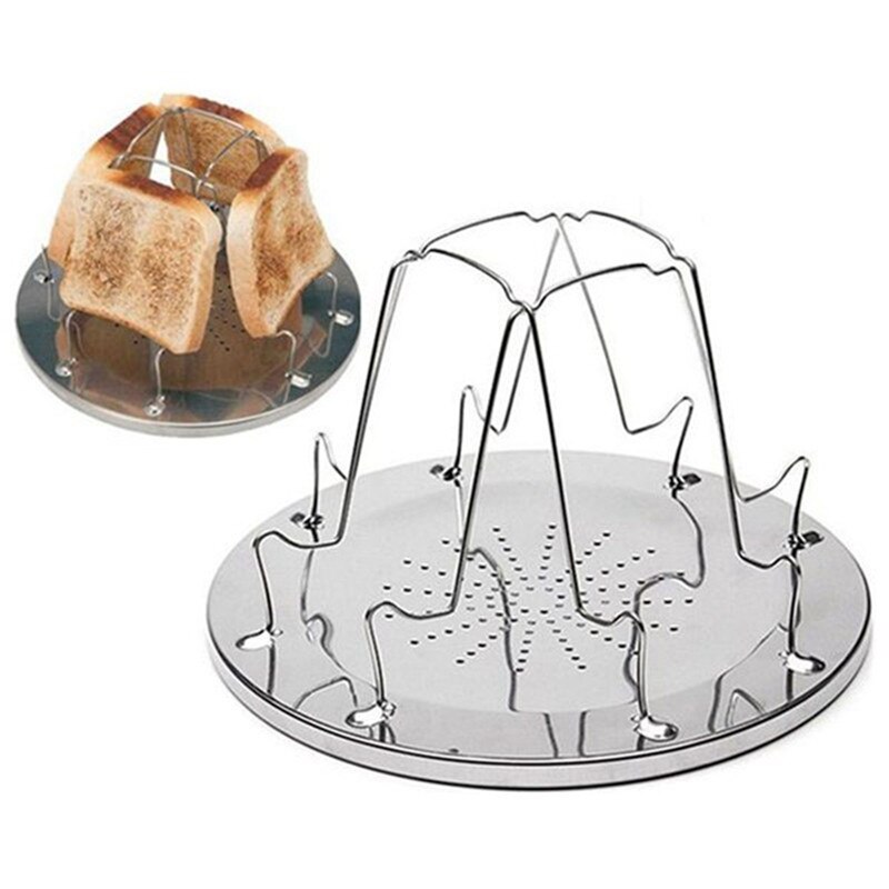 1Pc 4 Slice Practical Bread Toast Rack Grill Gas Stoves Cooker Stainless Steel Plates Camping BBQ Toaster Tray