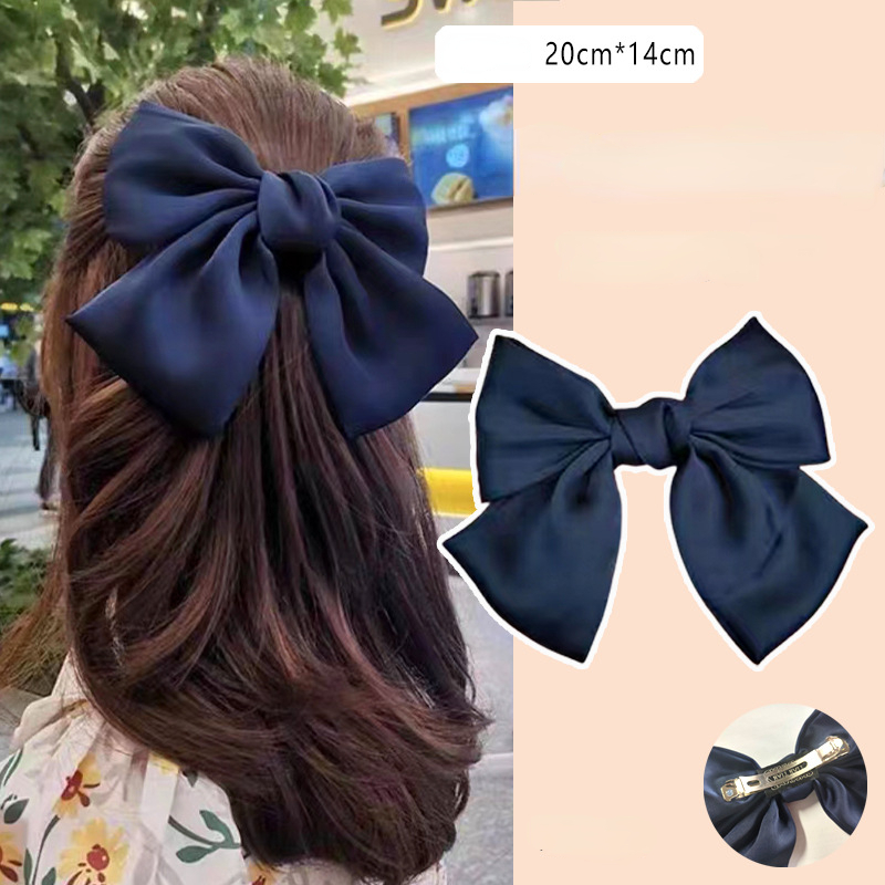 Lystrfac, horquilla con lazo para el pelo de tela a la para mujeres y niñas, pinzas para el cabello con cinta, lazo blanco y negro, Clip superior, accesorios para cabello femenino: Azul marino