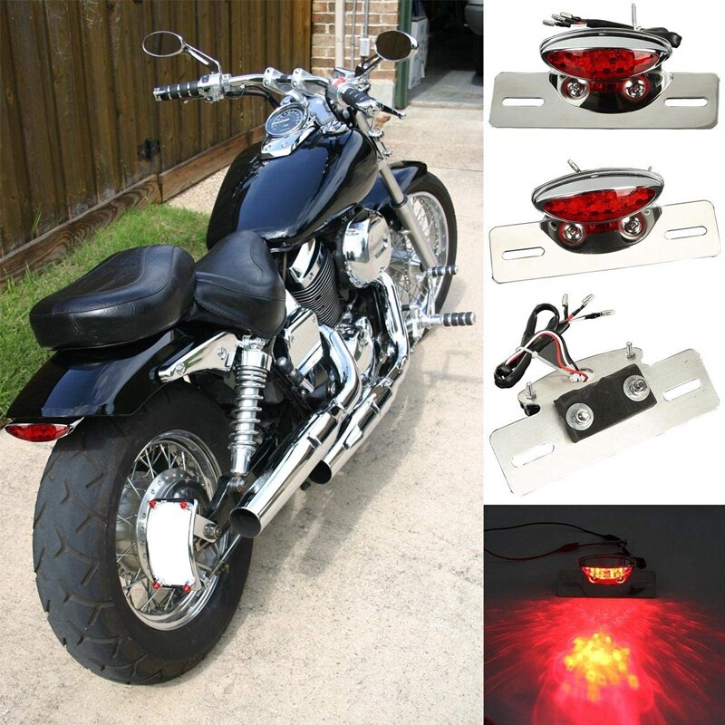 Luz trasera de motocicleta, luz trasera integrada con soporte para matrícula para Bobber, Chopper, Cruiser Street Bike: Default Title