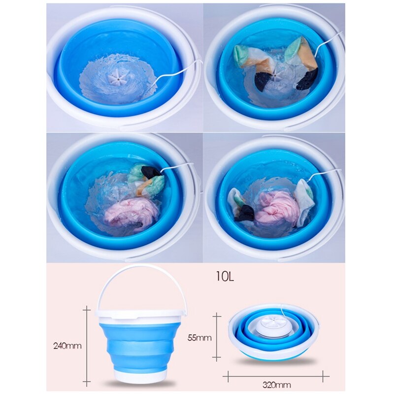 HIMOSKWA Portable Fruit Vegetable Washer DC5V USB Ultrasonic Turbine Washing Machine Laundry Cleaner With 10L Folding Bucket