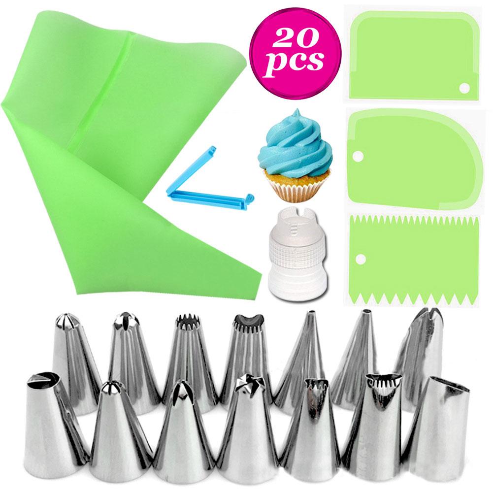 Juego de 20 unidades de boquillas para manga pastelera, bolso de hojaldre de silicona, Kit de herramientas de decoración de tartas, accesorios de cocina reutilizables para manga pastelera DIY: C