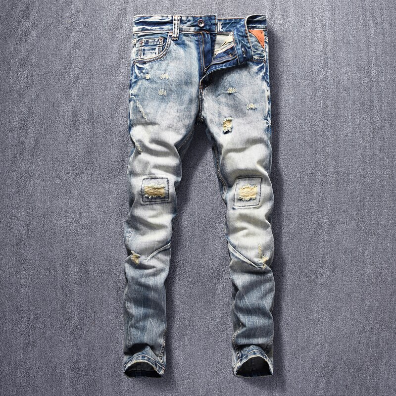 Streetwear Mannen Jeans Retro Slim Fit Ripped Deni Grandado 4453