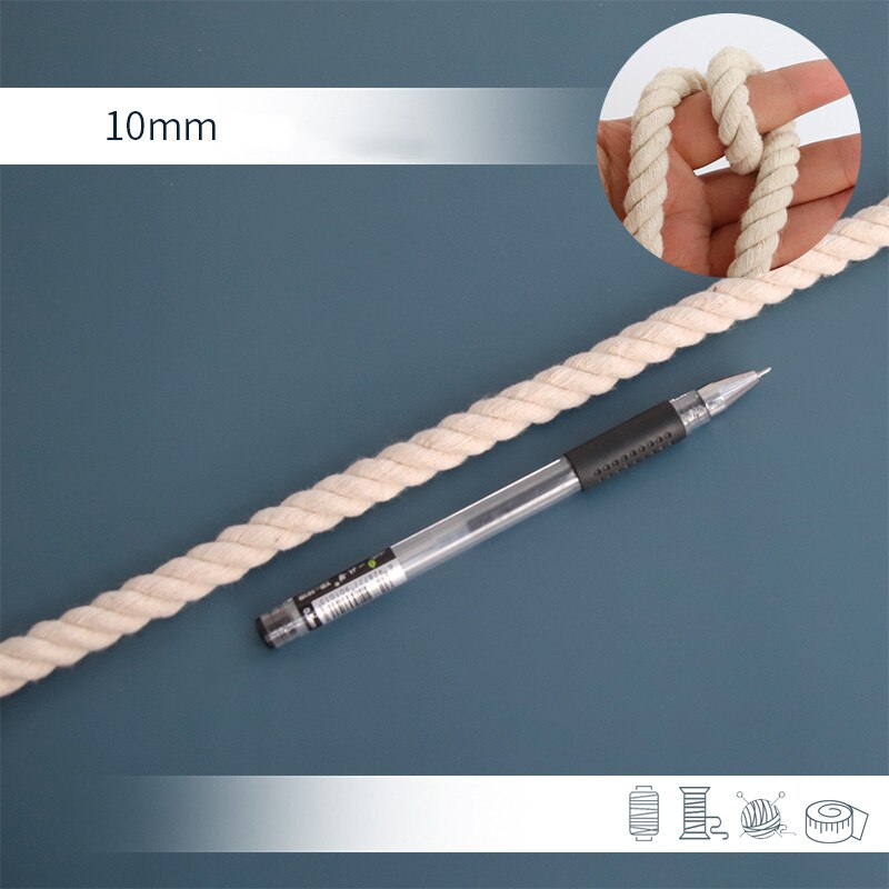 Corde de dentelle en coton naturel torsadé à la main, 1/2/3/4/5/6/8/10mm, tissage artisanal pour faire des cintres à plantes, décoration murale: 10mm 2meter