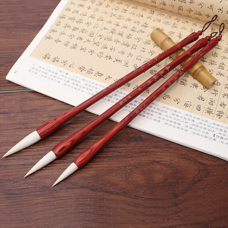 3 uds caligrafía tradicional China pincel para pintar pelo de lana pura traje de pelo de lana suave para flor de peonía Zhuan Shu Li Shui