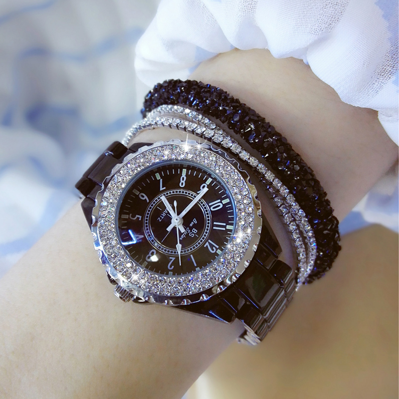 Luksus krystal armbåndsure kvinder hvide keramiske dameure kvarts kvinder ure damer armbåndsure til kvinder