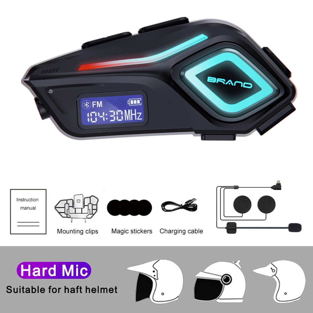 Bluetooth 5.4 casque de moto casque mains libres appel téléphone sans fil FM Radio étanche avec lampe de poche stéréo écouteur: Rouge