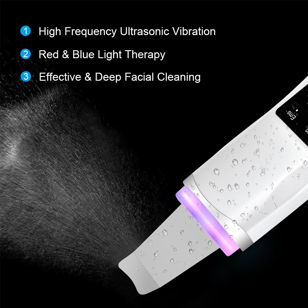 Sonic vibration ihon kuorinta led-näyttö mustapäiden poisto kuolleen ihon kuorinta kaavin lämmitetty huokosten puhdistaja kasvojen kiinteyttävä työkalu