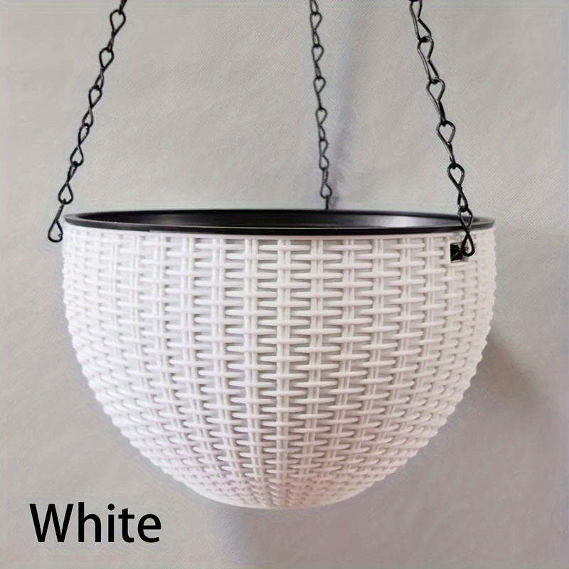 De 1 maceta de plástico tejida de ratán colgante, cesta de macetero colgante de estilo europeo, maceta grande de resina colgante para orquídeas de interior: Blanco