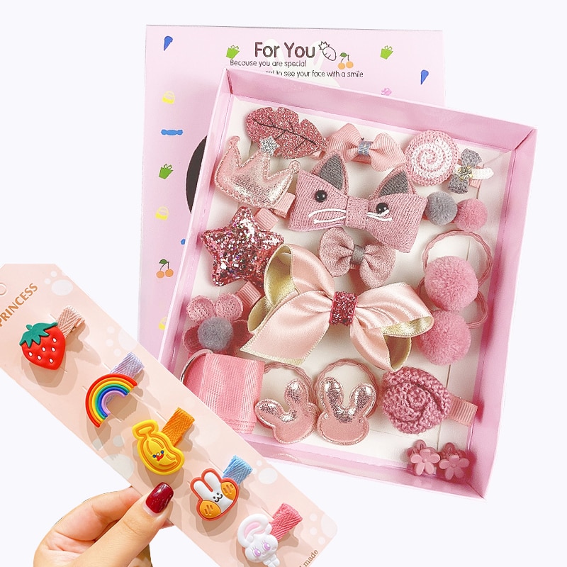 23 Piece Girls Cute Cartoon Hair Clip Set Cute Hair Accessories Girl headwear Bow Flower Hairpins Hairband Elastic Headdress Gif
