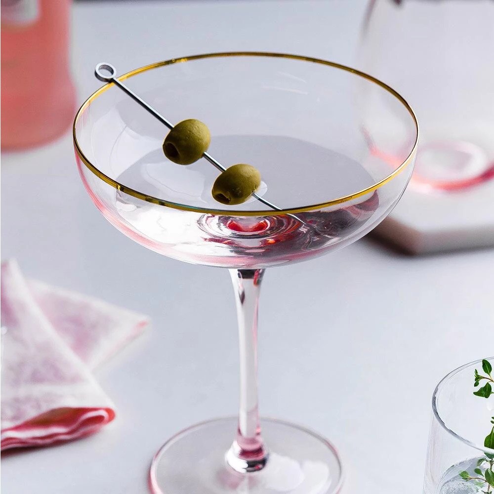 Copa de vino tinto con borde dorado, copa de champán, agua, helado, copa de vino chapada en oro para el hogar, Rosa