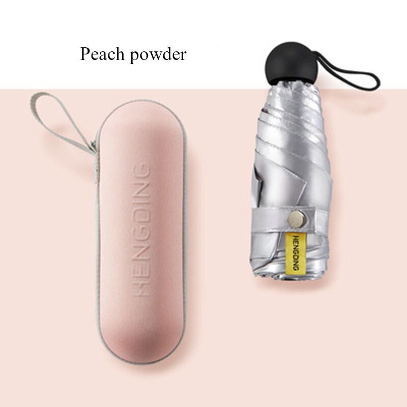 Mini sombrilla plegable para mujer, protección solar Anti-UV UPF50 + paraguas de bolsillo con pegamento de titanio plata: Peach Powder