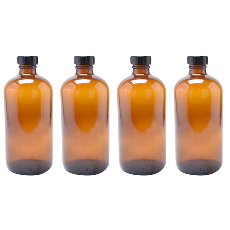 4pcs Refillable Amber Brown Boston Round Glass Bottles Essential Oil Bottles With Black Bakelite Lid 30/60/120/230ML: 60ML
