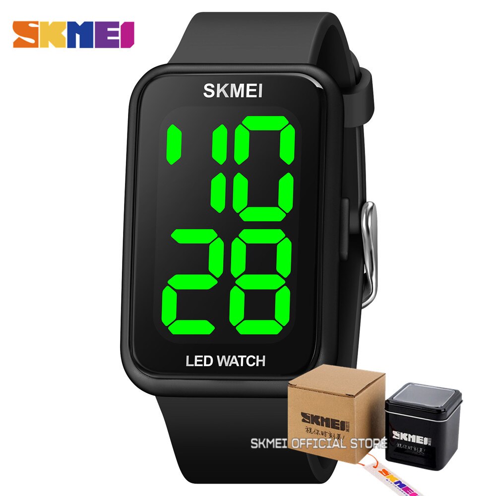 Skmei LED-digitaluhr mit datumsanzeige für damen, oben-marken, wasserdicht bis 5 Bar, damenuhr, relogio feminino: Schwarz mit Kasten