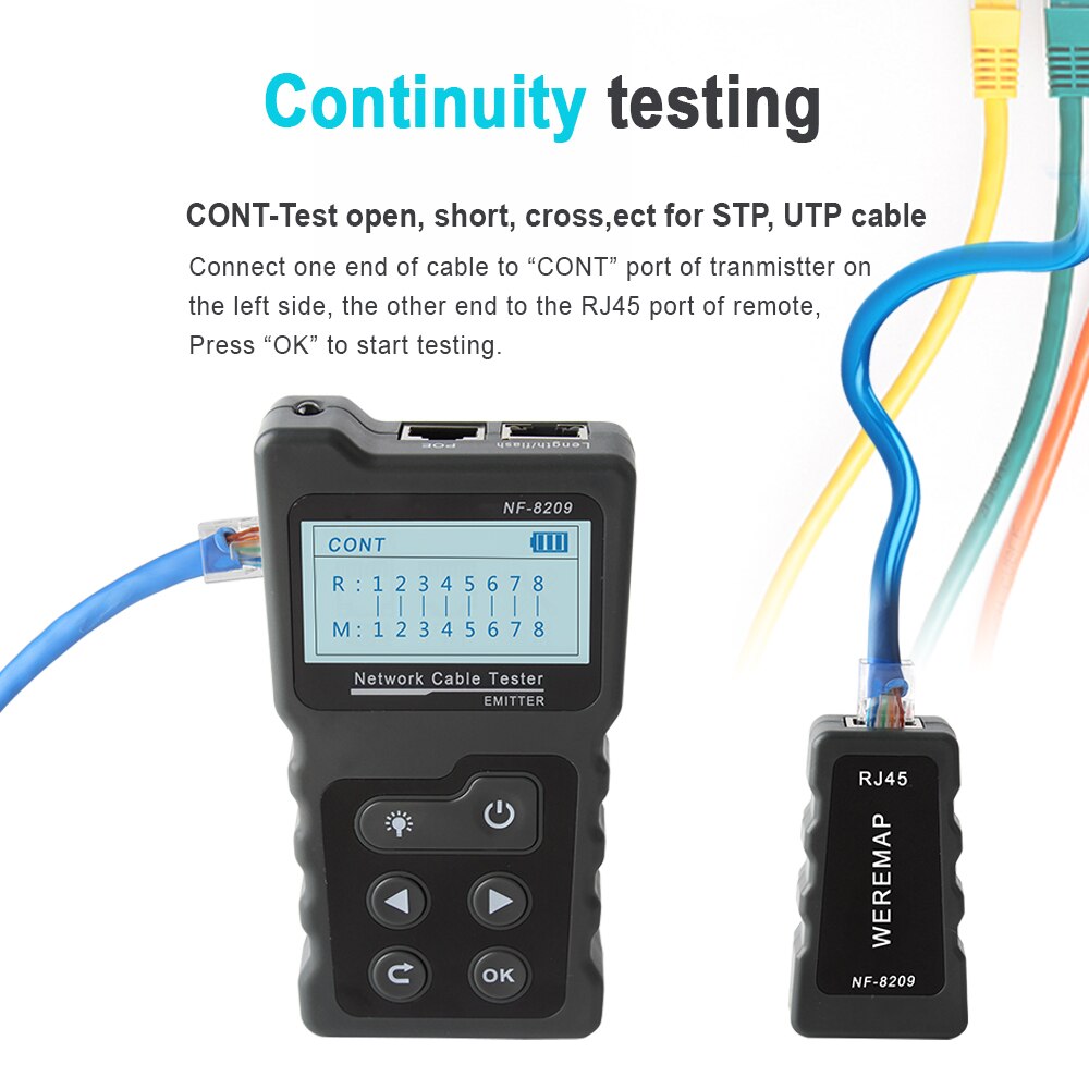 KKmoon LCD Netzwerk Kabel Tester Draht Tracker PoE Prüfer Inline PoE Spannung und Strom Tester mit Kabel Tester mit Beleuchten