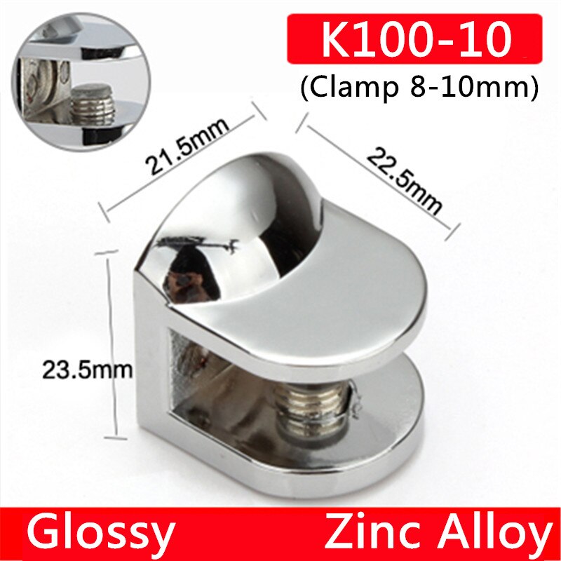 Abrazaderas de vidrio de aleación de Zinc con tapa, estantes de soporte de esquina, Clips para vidrio de 8-12mm, medio redondo, K100, 2 unids/lote