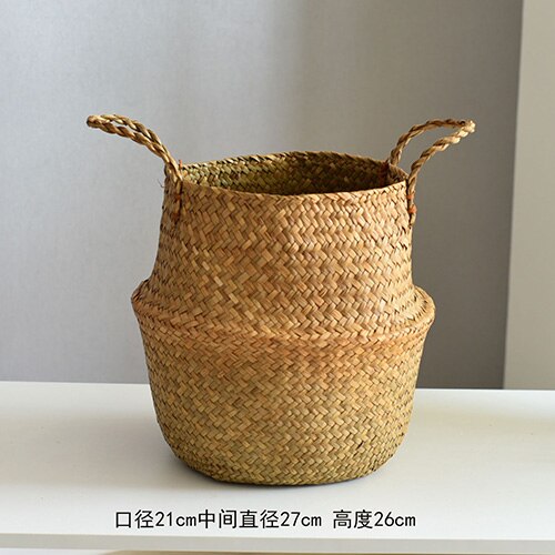 Nordisk opbevaringskurv rattan urtepotte flettang vævning blomsterkurv kunsthåndværk dekoration moderne hjem grøn plante potte: B-medium