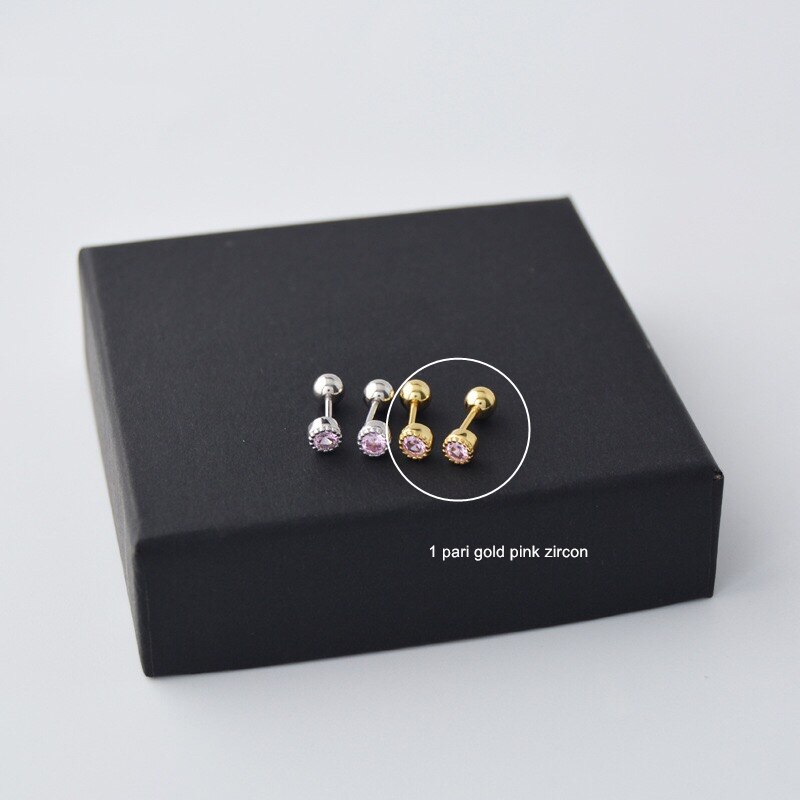 925 Sterling Silber Ohrring Mini Liebe Schraube Stud Ohrring Farbige Zirkon Ohr Knochen Nagel Nette Süße Wilde Mädchen Ohr schmuck: 1 pair gold pink