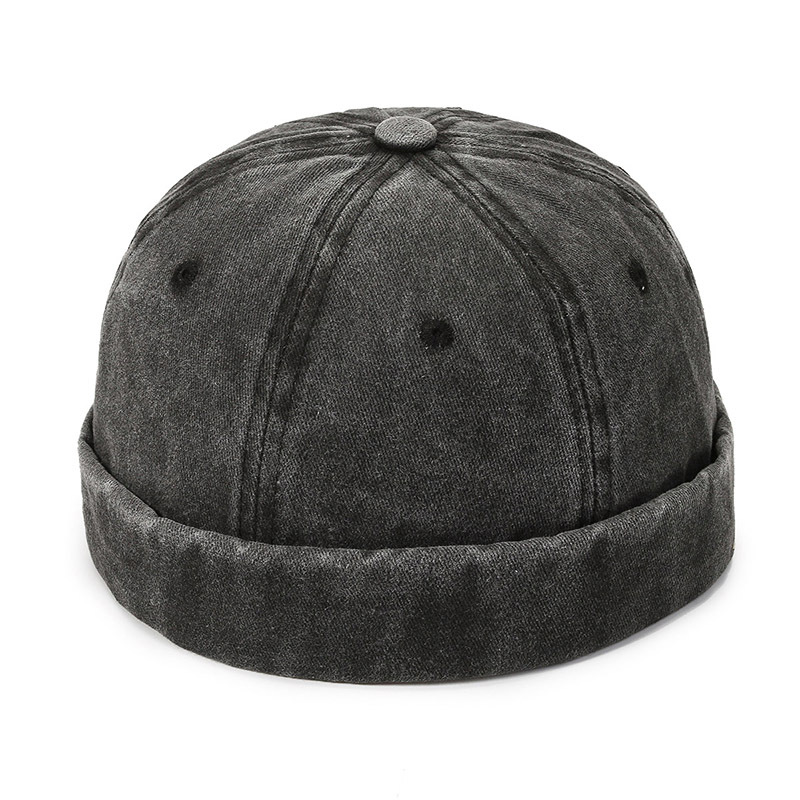 Denim Docker Cap Brimless Hat Solid Skullcap Solid Color Sailor Cap Beanie Hats Men Women Bucket Cap Adjustable Dad Hat: black