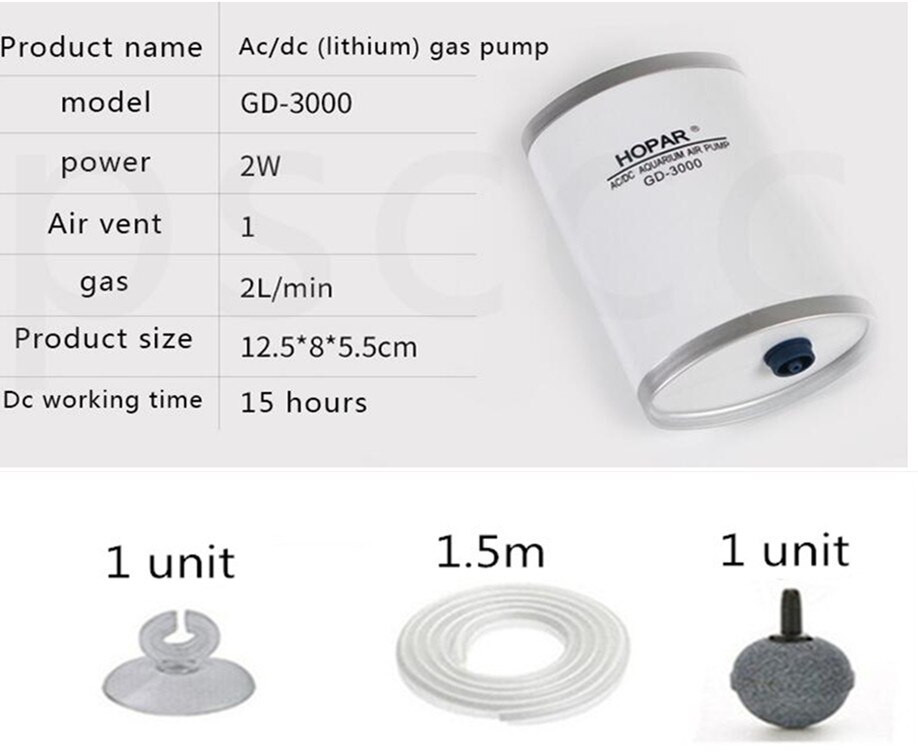 HOPAR AC/DC Aquarium Air Pump Automatic Emergency Battery Backup Fish Tank Oxygen Air Pump with Air Stones Double Outlet 240L/H: GD-3000 a set / UK adapter plug