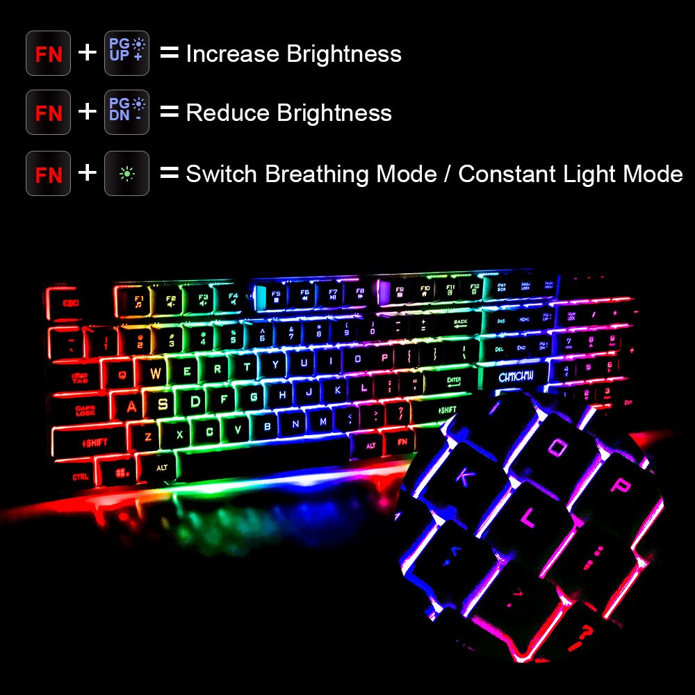 Chonchow Gaming Keyboard Mouse Set Wired Gaming Keyboard 104 Key Mechanical Feeling with RGB Backlight 3200 DPI for PC Laptops