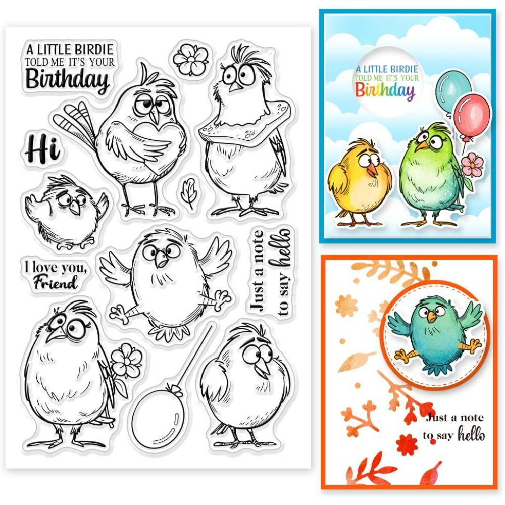 1pc tecknade fåglar genomskinliga stämplar roliga fåglar genomskinliga stämplar födelsedagsfågel silikonstämplar för gör-det-själv scrapbooking fotoalbum dekorativa