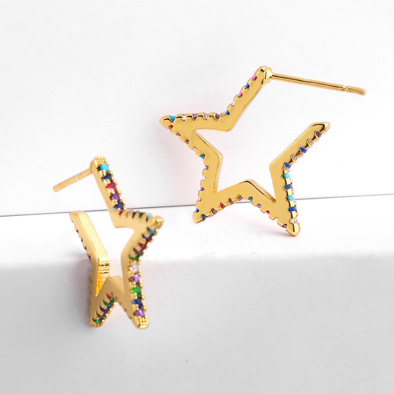 FLOLA Rainbow Gothic Cross Earrings Gold Tiny Stud Bar Earrings Aretes De Moda Huggie Jewelry Woman Cheap Stud Earrings ersq30: q31 star