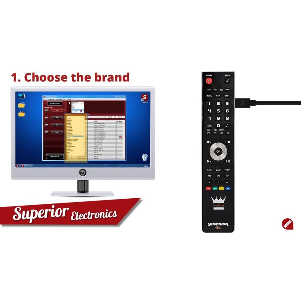 Mando a distancia universal para televisión. Programable con su ordenador superior 4:1