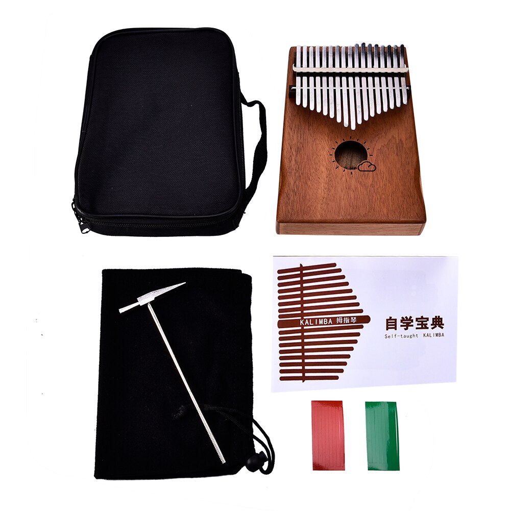 Piano Kalimba de 17 teclas de pino macizo africano de caoba, dedo pulgar, juego de Piano con guitarra, instrumentos musicales de madera, para chico