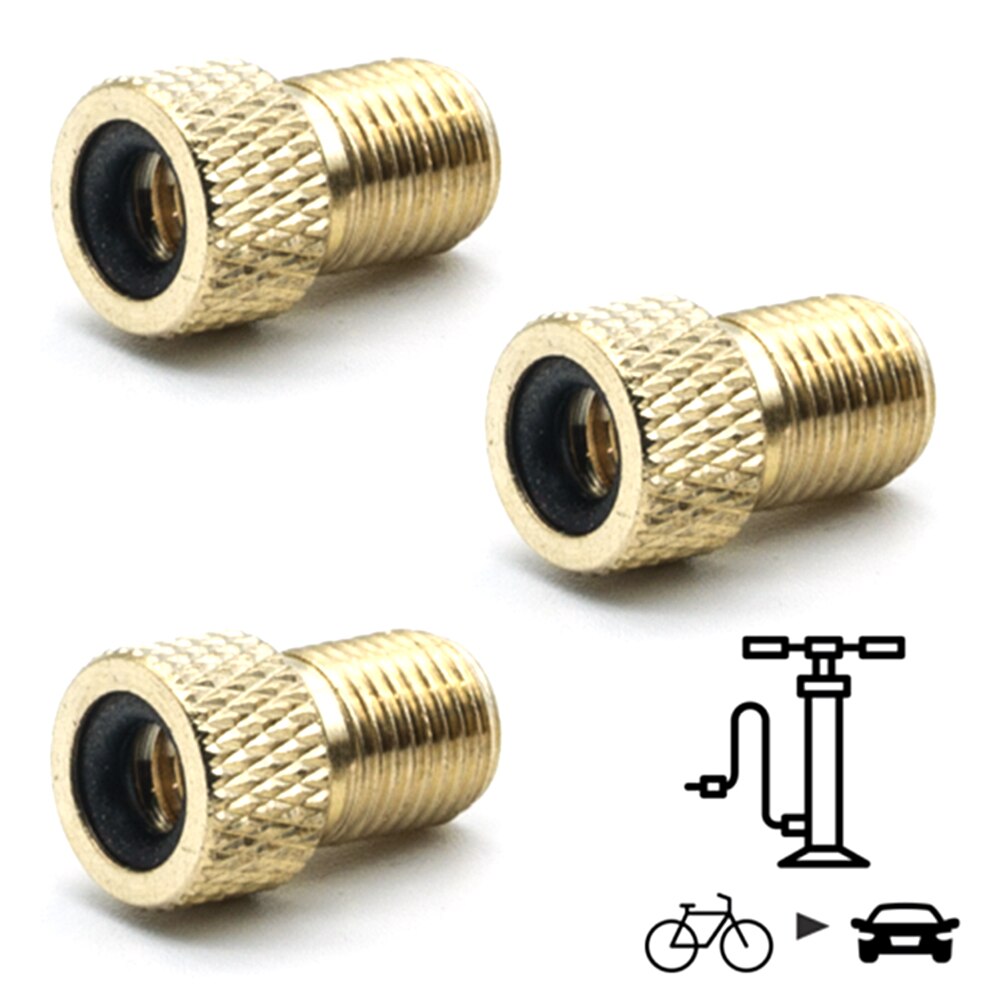 3 stk cykelventiladapter dv og sv (dunlop og fransk ventil) til av (bilventil) med ringtætning cykelventil