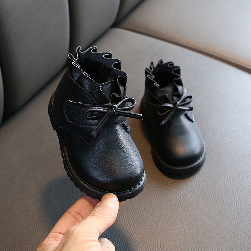 Bota infantil para neve, bota com laço para bebês, de inverno, botas curtas e quentes para meninas: Black / 9
