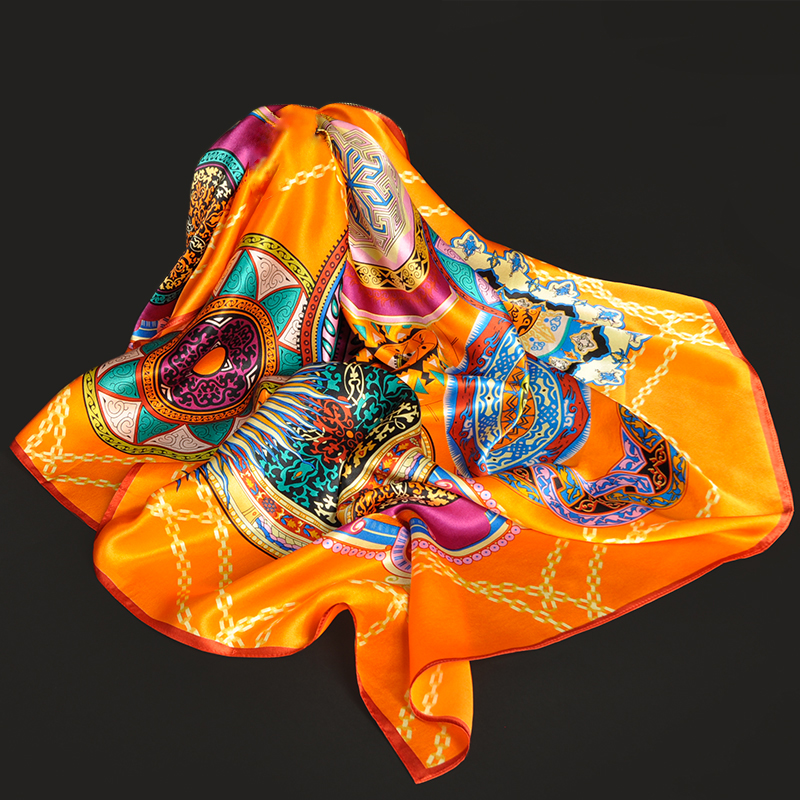 Lenço quadrado de seda pura para mulheres, envoltórios de seda 100% reais, lenço, impressão natural, lenços no pescoço, foulard, bandana, 88x88cm