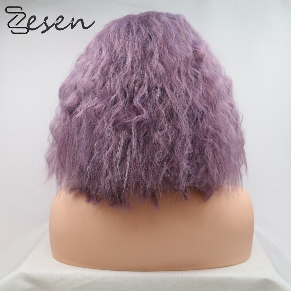 Zesen corti Ondulati Fibra Sintetica Resistente Al Calore Anteriore Del Merletto Lavanda viola Parrucche Parrucca con I Capelli Del bambino Da Indossare Ogni Giorno