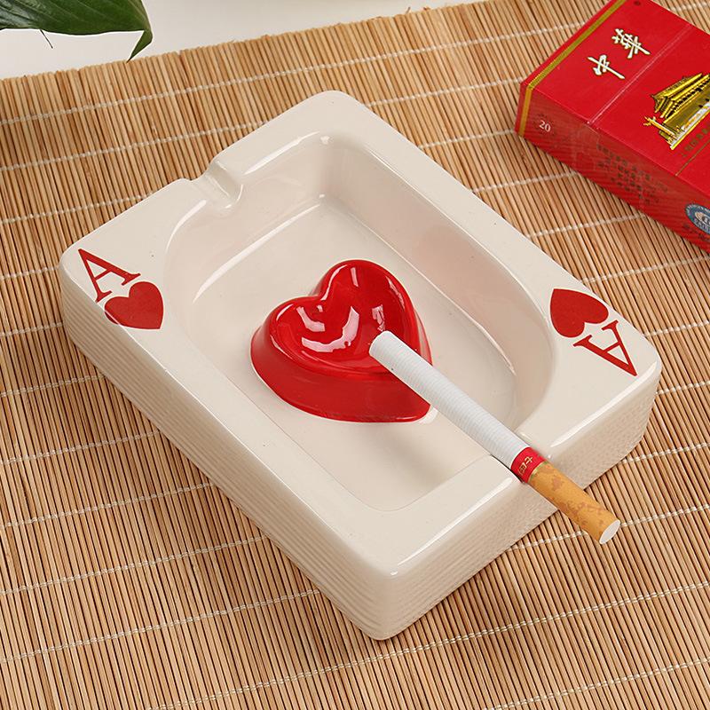 European-Style Playing Cards Red Heart Square Ashtray Japanese-Style American Hotel Living Room Dining Table Ashtray: Type 1