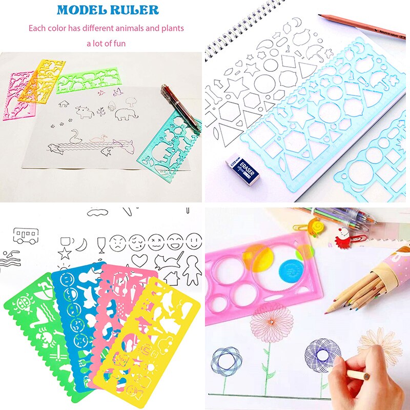 Geometria zwierząt Spirograph zestaw szablonów do rysowania szablon do malowania linijki rzemiosło artystyczne kreatywne dzieci zabawki edukacyjne dla dzieci