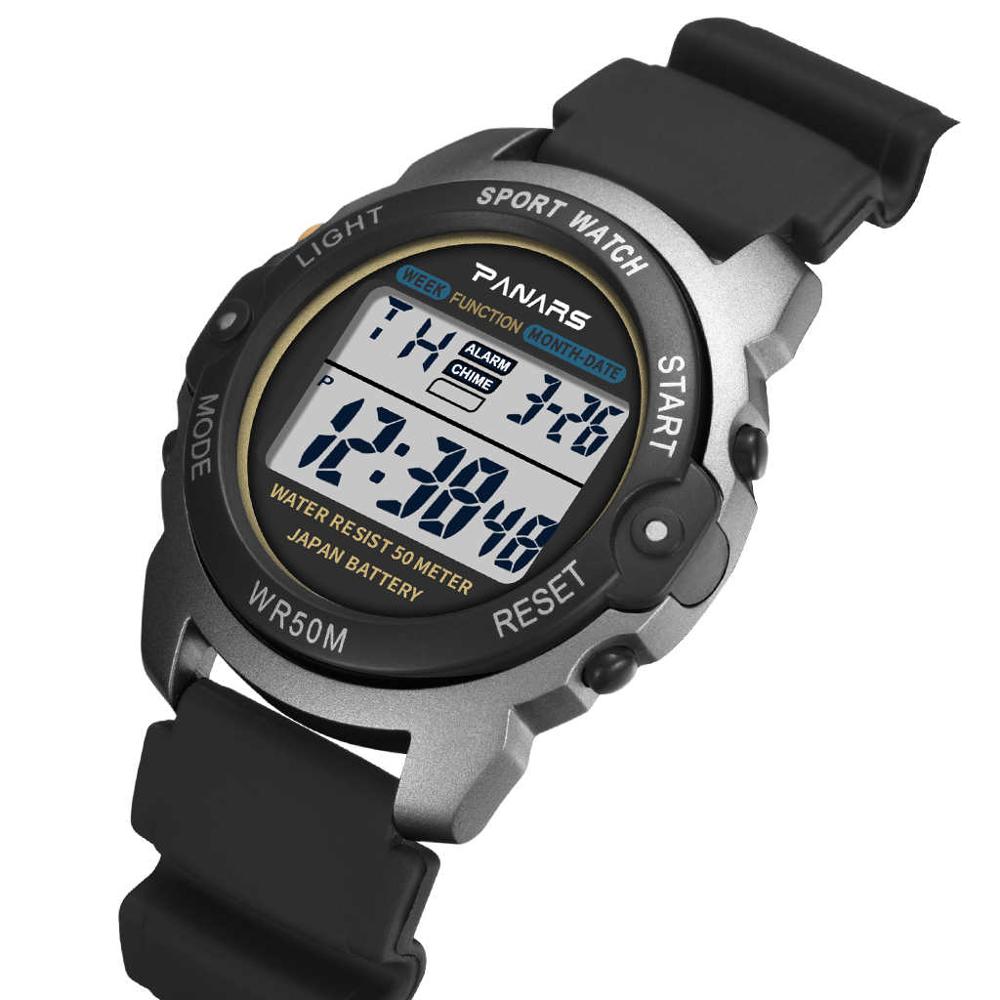 PANARS Sport freundlicher Uhr WR50M Wasserdichte freundlicher Armbanduhr Armee Grün Wecker Multi-funktion Uhren für Jungen 8135: grau