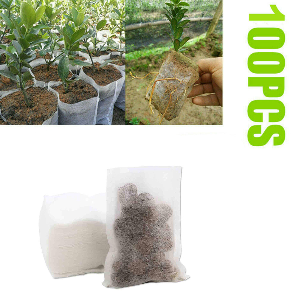 100pcs Biodegradable Seed Starter Bags Breathable Plant Nursing Growing Pouch Vegetable Flower Plant Grow Bags