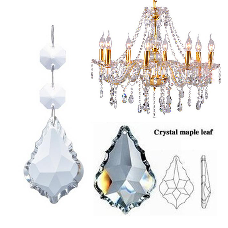 2 stuks 50mm Achthoek Kralen Glas Ornament Crystal Prisma Opknoping Hangers + Glazen Prisma Crystal Kroonluchter Opknoping Hanger maple