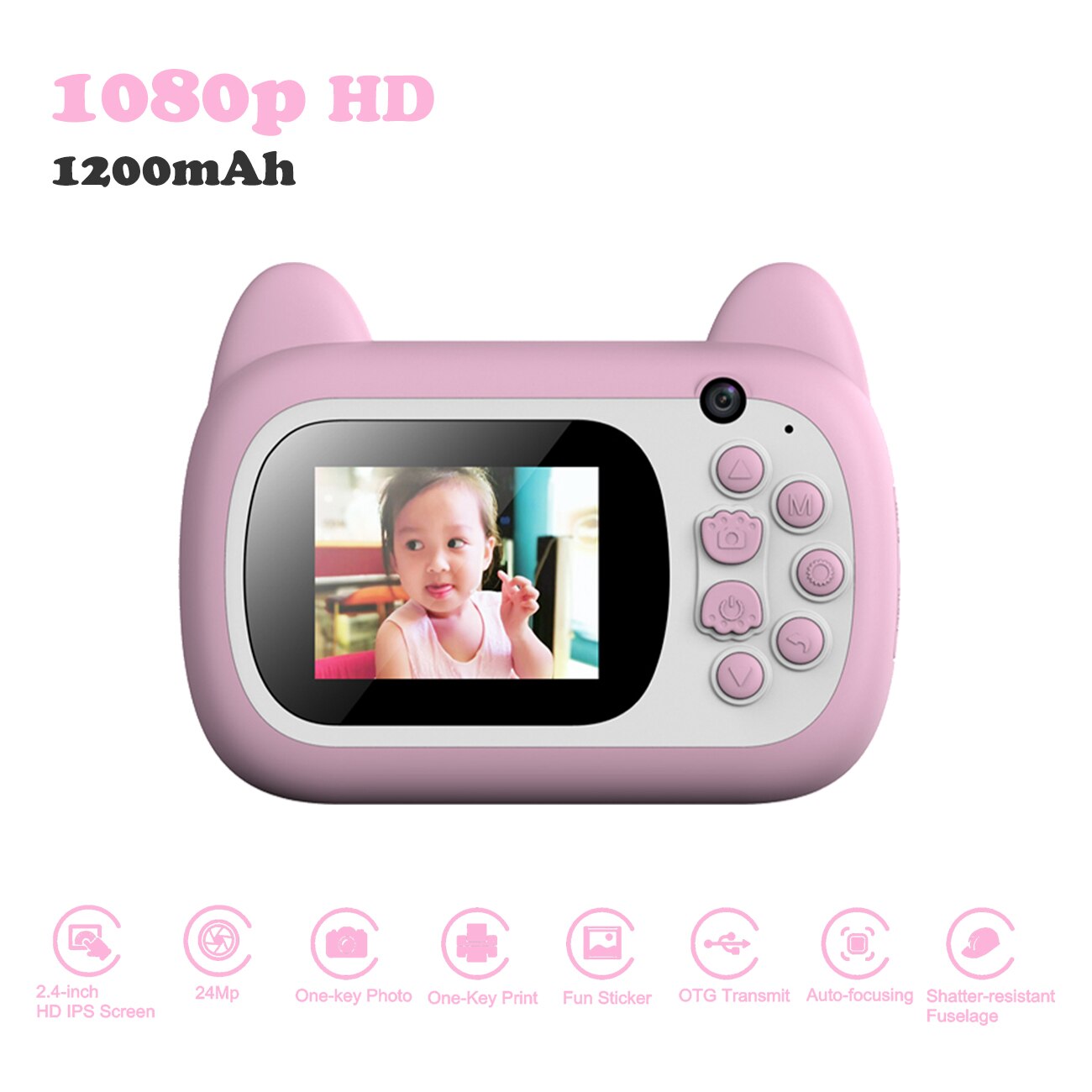 2.4 Inch 1080p Instant Print Kids Camera Digital Dual Camera Children Cartoon Selfie Camera For Diy Birthday