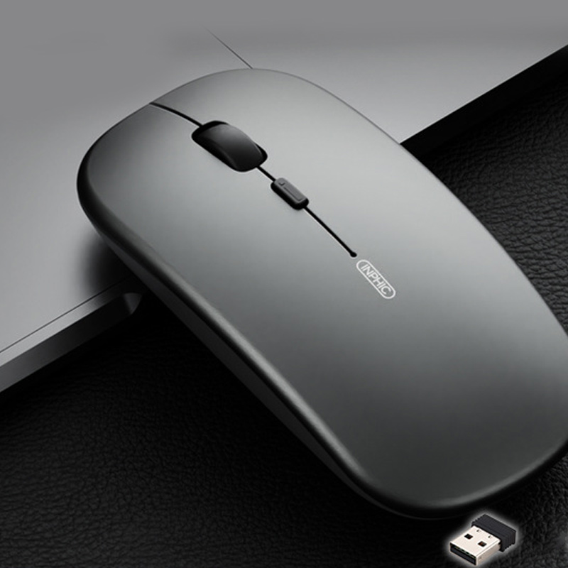 Inphic-ratón inalámbrico PM1 para oficina, Mouse inteligente con Bluetooth, 2,4G, para Notebook, PC y ordenador portátil: Gris