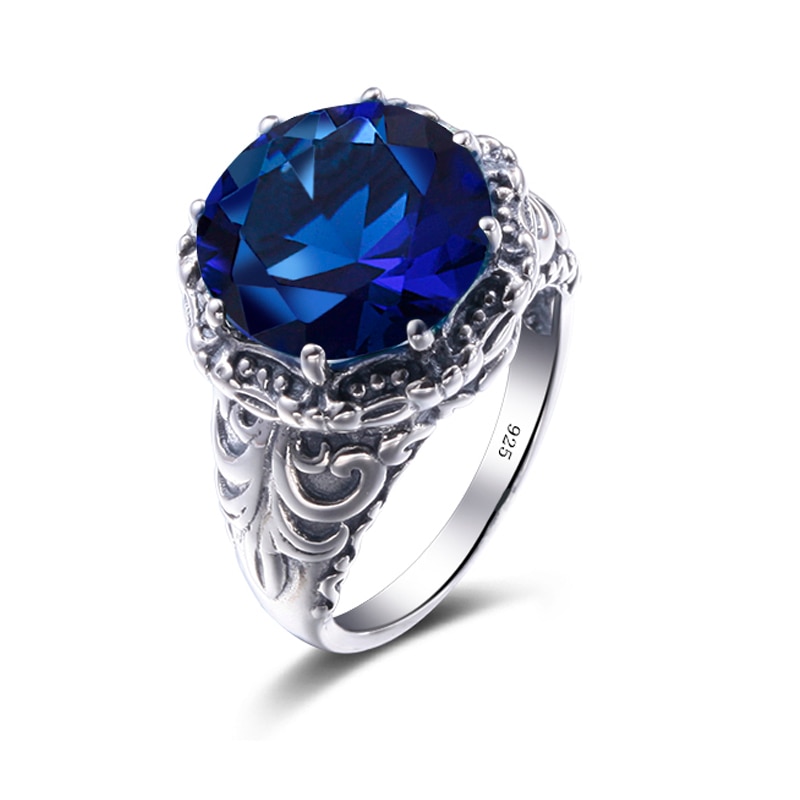 Szjinao Silber Ringe Für Frauen Echt 925 Sterling Silber Ring Jahrgang Neo-gotisch Blau Saphir modisch Schmuck Handgemachte