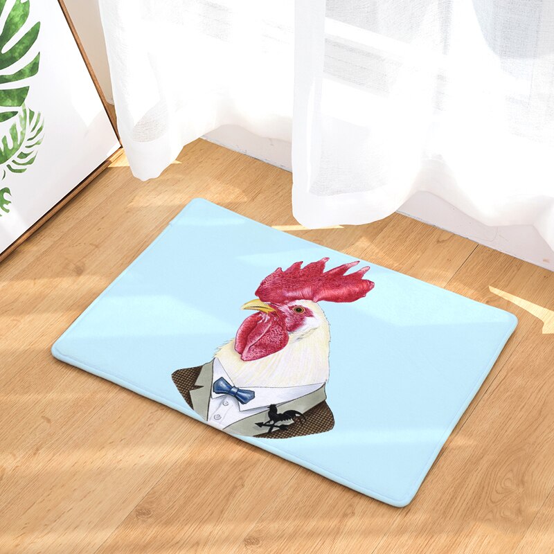 Sarjakuva painettu sisäänkäynnin ovimatto kukko kanakuvio imukykyinen keittiömatto liukumaton kylpyhuonematto kodin sisustus olohuoneen matto: D2283-2 / 50 cmx 80cm