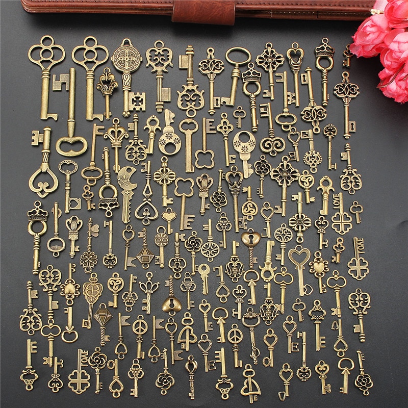125 stk vintage antikk bronse belagt metall kjærlighet hjerte nøkkel sjarm anheng diy smykker gjør funn tilbehør håndverk