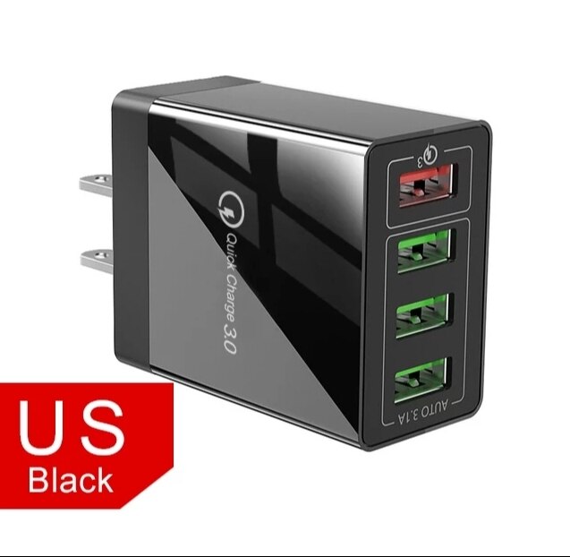 48 W Mobiele Telefoon Oplader Qualcom 3.0 + 3x3.1 EEN Uitgang + 1m Micro USB C Snelle kabel. Ultra Snellader. Iphone Samsung: Black US USB Cable