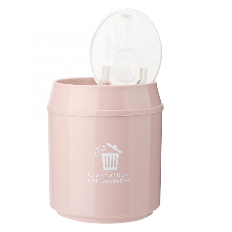 Plastic Kleine Afvalbak Leuke Mini Prullenbak Desktop Trash Mand Tafel Home Office Prullenbak Vuilnisbak Diversen Vat Doos Met deksel: Roze
