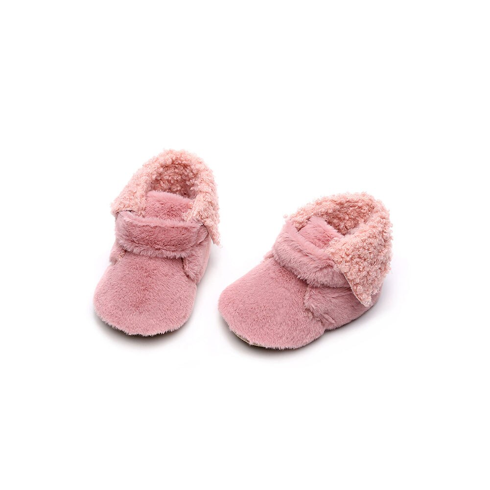 Mode Baby Winter Bont Crib Schoenen Zachte Zool Pluche Gevoerd Slippers Peuter Eerste Wandelaars Met Antislip Bodems: Rood / 0-6 months