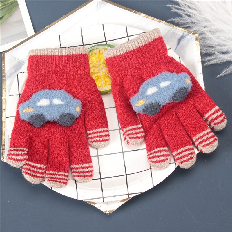 Baby Meisjes Handschoenen Volledige Vinger Voor Kinderen Cartoon Auto Wanten Warmer Kids Herfst Winter Handschoen School Jongen Wollen Gebreide Mitten: Red