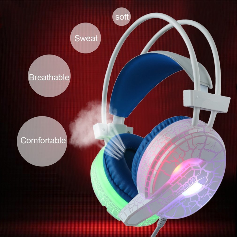 Gaming Headsets Gamer Headphones Surround Sound Stereo Wired Earphones USB Microphone Colourful Light PC Laptop Game Headset