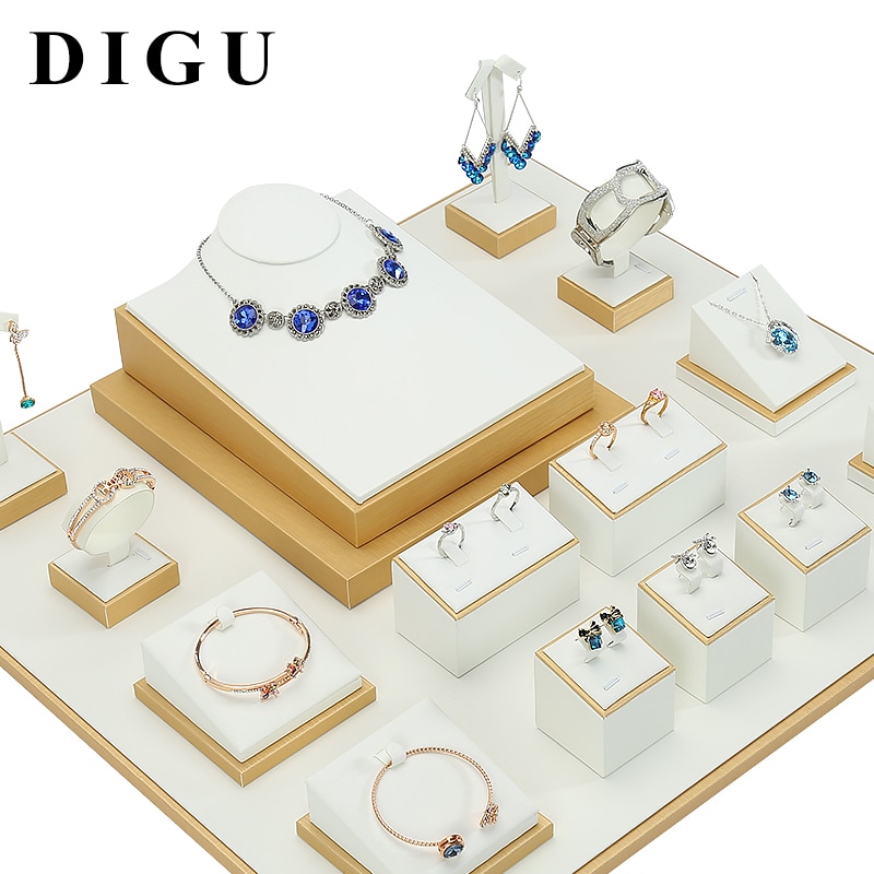 DIGU luxury jewelry display earrings rings pendants window showcase leather storage jewelry display