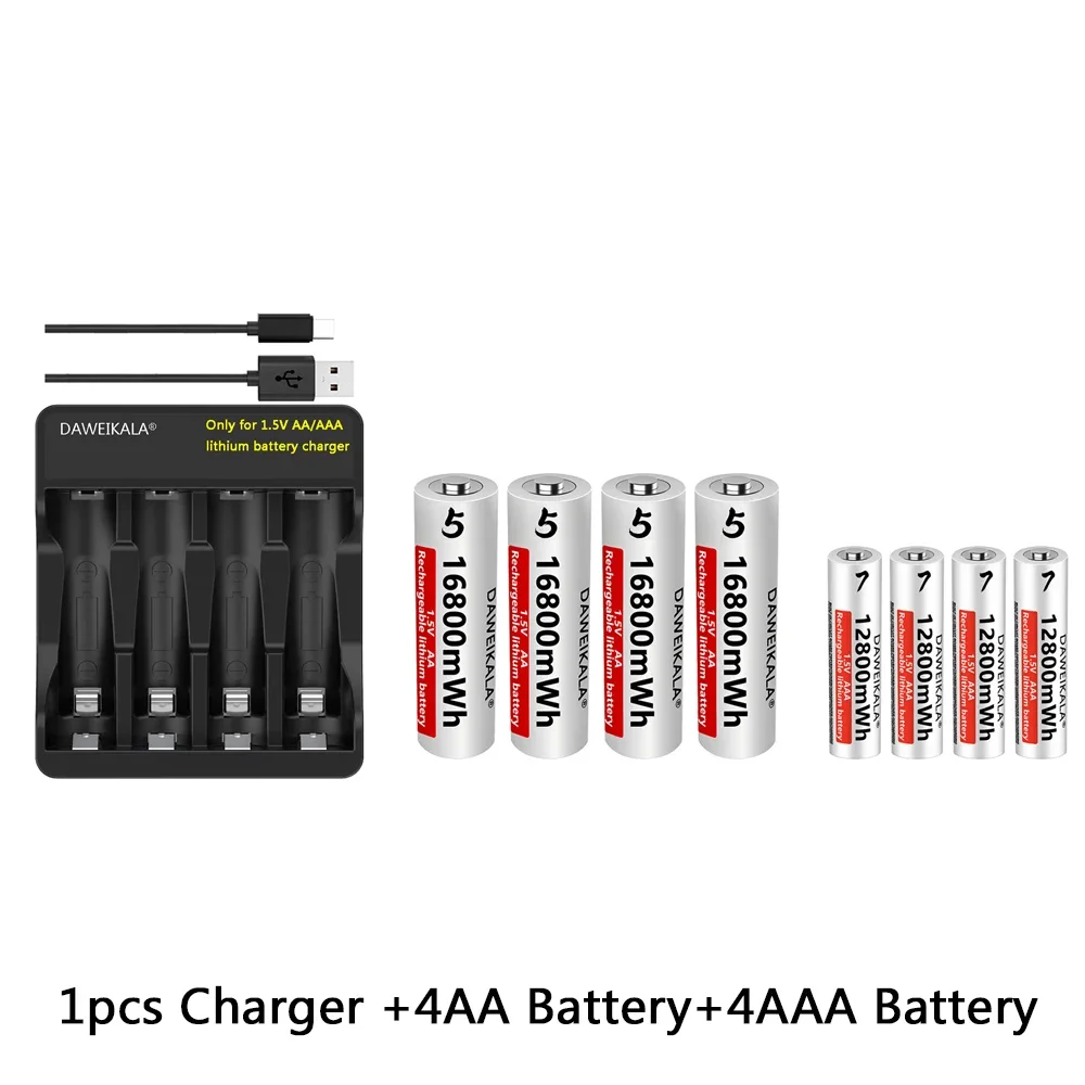 Batería AA de 16800mWh y 1,5v, pilas recargables de litio AAA de 12800mWh para juguetes de Control remoto, teclados y ratones inalámbricos: Gris