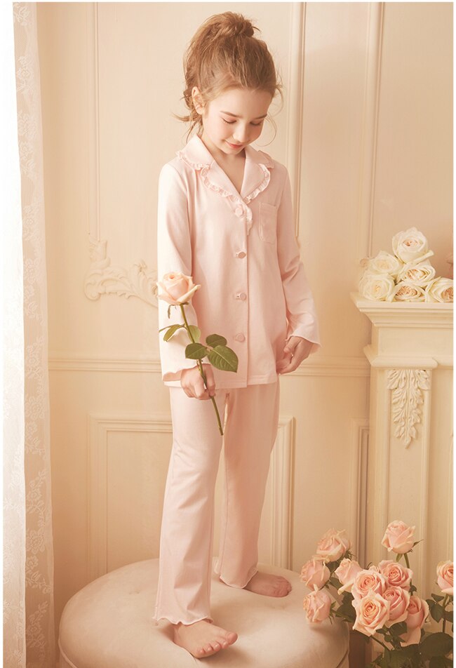 Set di pigiami per colletto rovesciato da principessa per bambina per bambini. Top a manica lunga + pantaloni. set di pigiami per cimosa Stringy per bambini